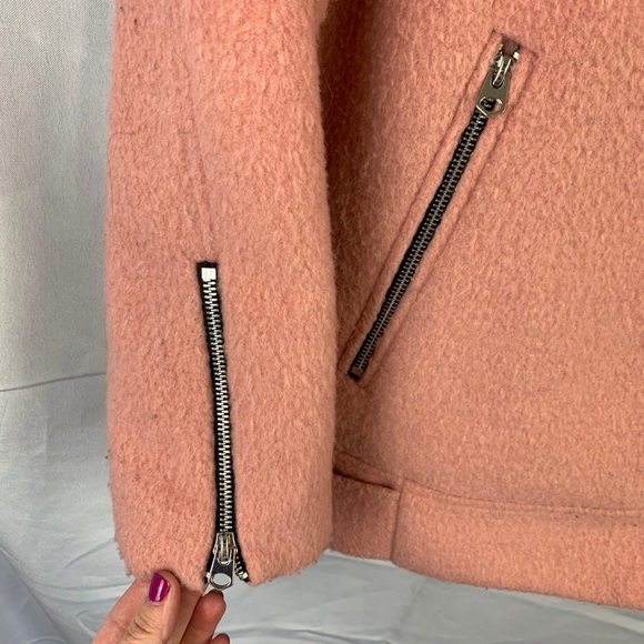 Topshop Wool Moto Jacket Pink Blend Winter Coat 10 - Picture 9 of 13